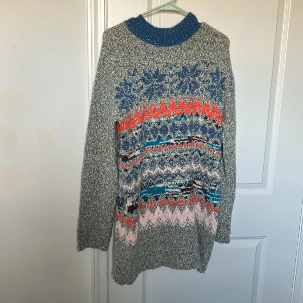 Free People Gray Fair Isle Snow Bunny Sweater Dress Small - Picture 2 of 9